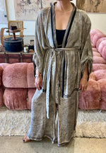 Load image into Gallery viewer, One-of-a-Kind Vintage Silk Kimono Robe Top &amp; Wide-Leg Pant Set | Repurposed Resort Wear
