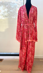 Load image into Gallery viewer, One-of-a-Kind Vintage Silk Kimono Robe Top &amp; Wide-Leg Pant Set | Upcycled Resort Wear
