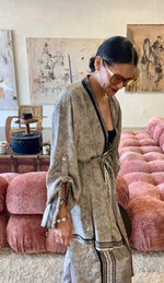 Load image into Gallery viewer, One-of-a-Kind Vintage Silk Kimono Robe Top &amp; Wide-Leg Pant Set | Repurposed Resort Wear
