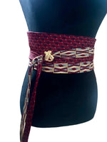 Load image into Gallery viewer, Pia Obi Belts | Burgundy &amp; Antique Gold Geometric
One of a Kind | Upcycled in Malibu
