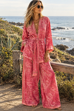 Load image into Gallery viewer, One-of-a-Kind Vintage Silk Kimono Robe Top &amp; Wide-Leg Pant Set | Upcycled Resort Wear
