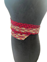 Load image into Gallery viewer, Pia Obi Belts | Burgundy &amp; Antique Gold Geometric
One of a Kind | Upcycled in Malibu
