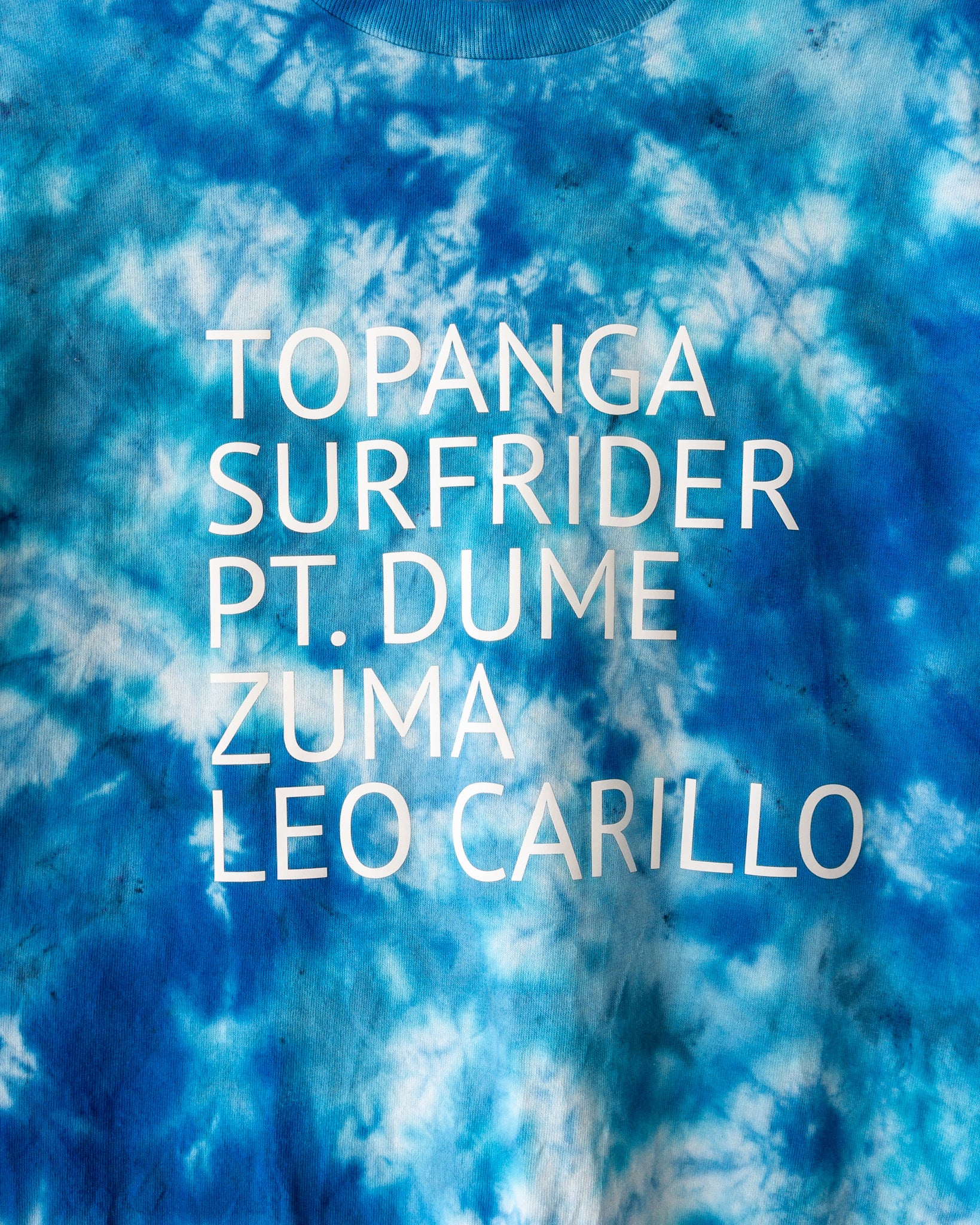 "Topanga, Surfrider, PT. Dume, Zuma, Leo Carrillo” Comfy 100% Cotton Crewneck T-Shirt