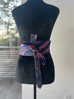 Load image into Gallery viewer, Pia Obi Belts | Royal Blue &amp; Bordeaux Paisley
One of a Kind | Upcycled in Malibu

