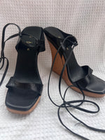 Load image into Gallery viewer, Tony K Wood Architectural Wedge Sandal
