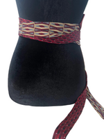 Load image into Gallery viewer, Pia Obi Belts | Burgundy &amp; Antique Gold Geometric
One of a Kind | Upcycled in Malibu
