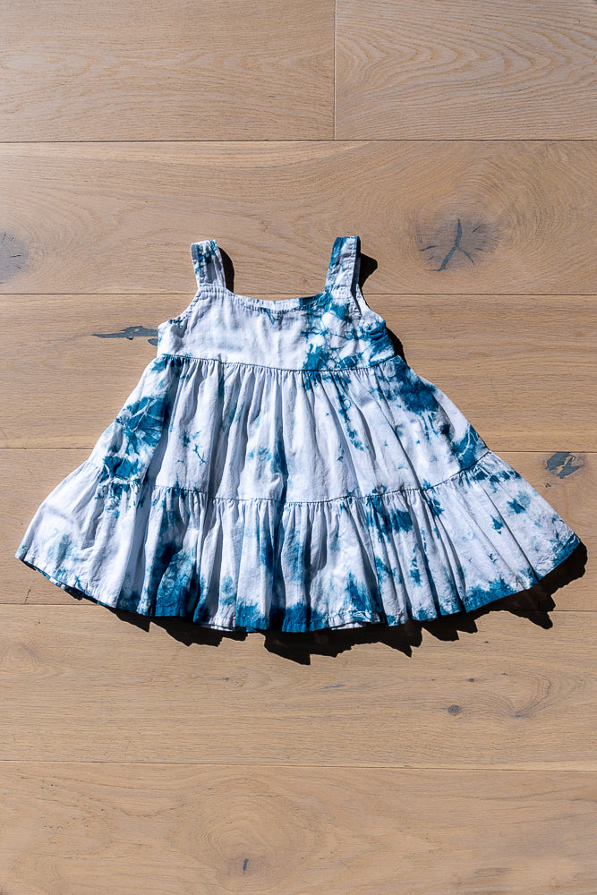 White & Blue Indigo Garden Dress 18M