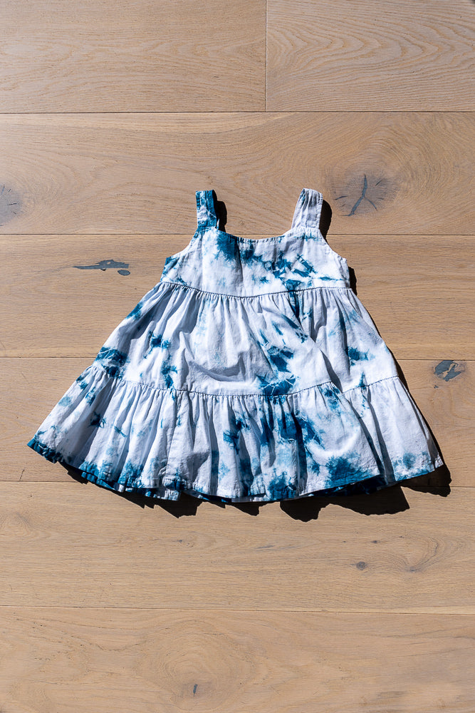 White & Blue Indigo Garden Dress 18M